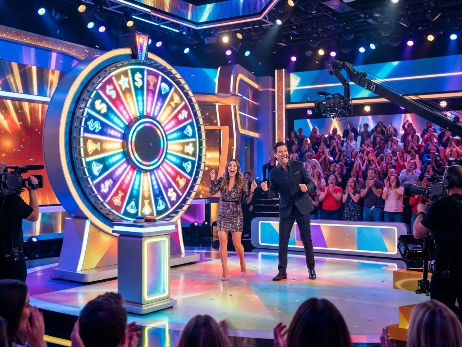 Roue colorée de game show en studio
