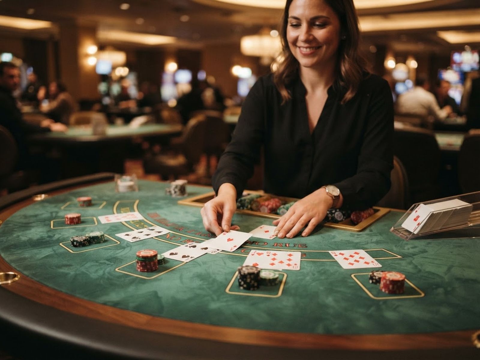 Cartes de blackjack et jetons sur table de casino