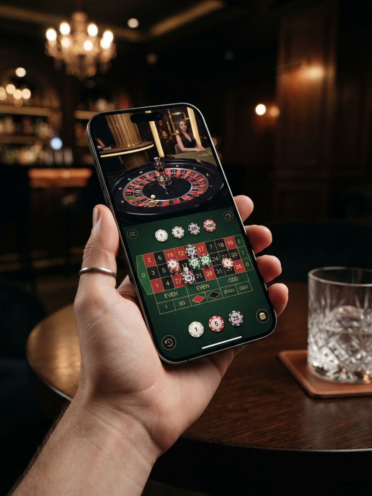 Smartphone affichant un jeu de casino en ligne