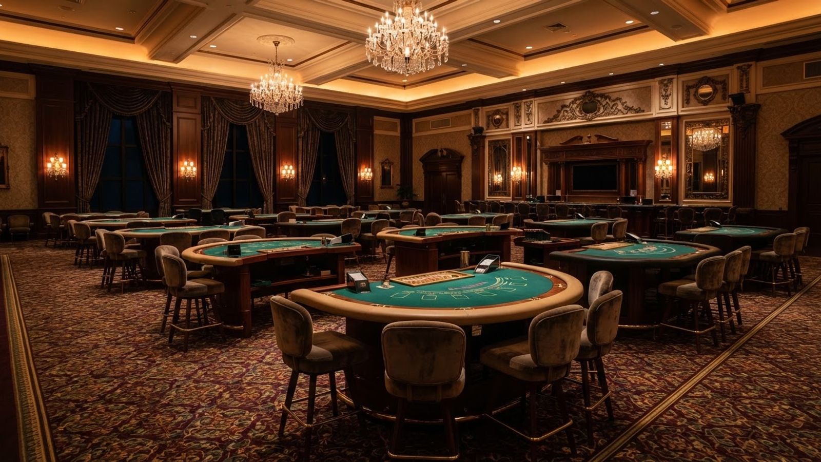 Salle de casino élégante avec tables de jeux